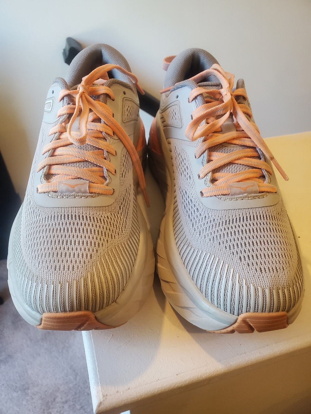 HOKA Bondi 7 running shoes in a clean gray & peach colorway - Picture 5 of 7